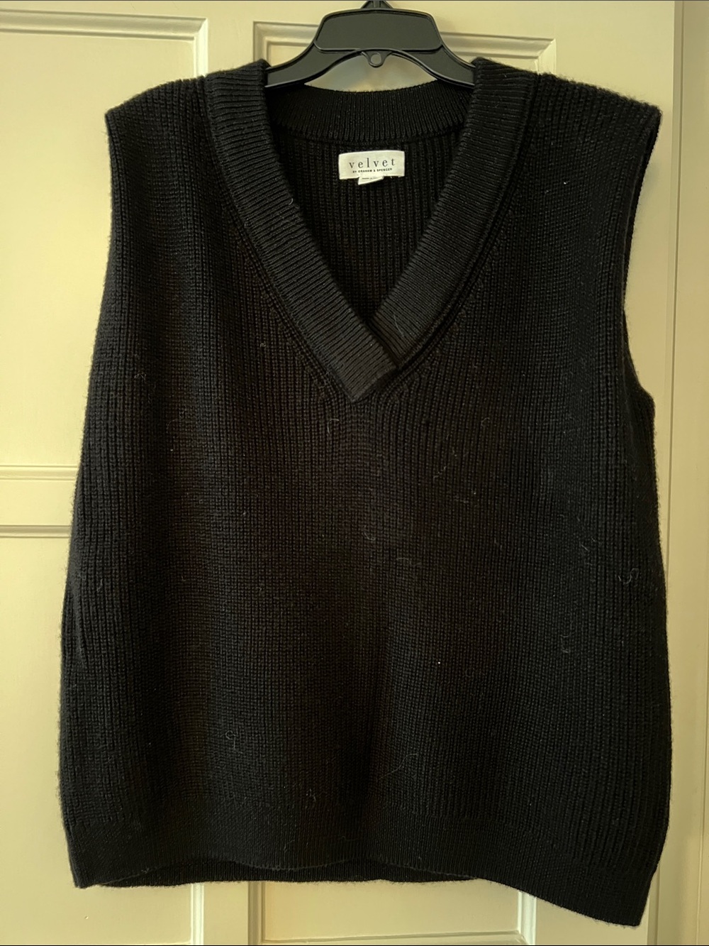 Velvet Black V-Neck Ribbed Womens Sweater Vest